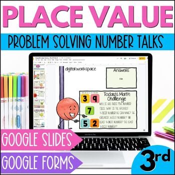 Preview of Place Value Daily Problem Solving - Word Problems Number Talks & Digital Centers