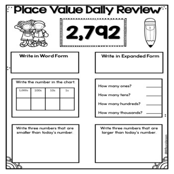 Place Value Worksheets Daily Review by Mr Reynolds Room | TpT