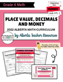 Decimal Place Value and Money Unit-Grade 4 Math- ALBERTA N