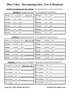 Preview of Place Value - Decomposing 10's, 100's and 1,000's - (FREE)