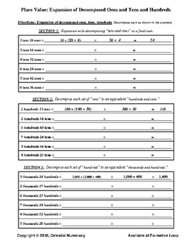 Preview of Place Value - Decomposing 10's, 100's and 1,000's IN EXPANDED FORM - (FREE)