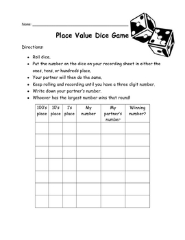 Place Value Dice Game by Wilkinson's Wonderful Works | TpT