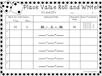 Place Value Dice Game by Cinderally Teaches 2nd | TpT