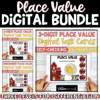 Preview of Place Value Digital Math Activities| Math Place Value BOOM Cards 1st & 2nd grade