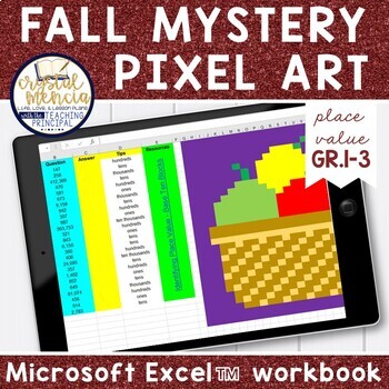Preview of Place Value Digital Mystery Pixel Art for Microsoft Excel™ | Distance Learning