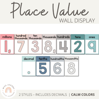 Preview of Place Value Display | MODERN RAINBOW Color Palette | Calm Colors Decor