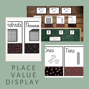 Preview of Place Value Display, Ones-Tens-Hundreds-Thousands, Base Ten Visual, BOHO CHIC