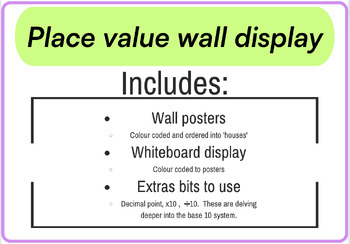 Preview of Place Value Display for your wall and your board. Colour coded, words & context.