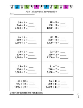 Place Value Division Practice By Sophie's Mom's Store | Tpt