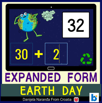 Preview of Place Value Expanded Form 2 Digit Numbers | Earth Day MATH Boom ™ Cards