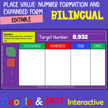 Preview of Place Value Expanded Form Bilingual Google  MINI BUNDLE