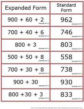 Place Value: Expanded Form & Standard Form Matching Sets + Recording Sheets