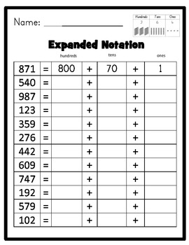 Place Value-Expanded Notation up to thousands - INCLUDES PLACE VALUE ...