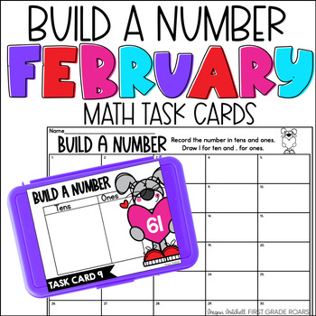 Preview of Place Value February Task Card Activity Math Centers, Scoot, Morning Tubs