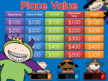 Preview of Place Value Halloween Jeopardy Style Game Show GC Distance Learning