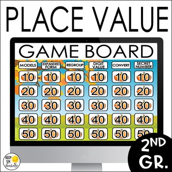 Preview of Place Value Math Review Test Prep Game Show 2nd Grade Number Sense Assessment