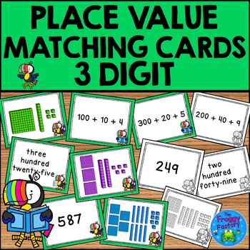 Preview of Place Value Game 3 Digit Matching | Place Value Review Activity