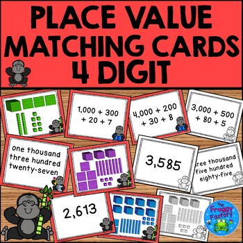 Preview of Place Value Game 4 Digit Matching | Place Value Review Activity