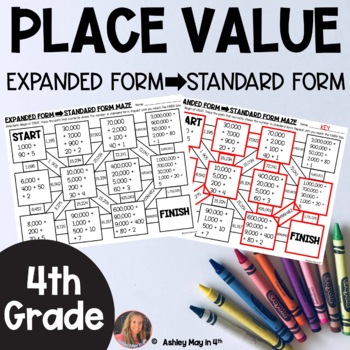 Preview of Place Value Game | Expanded Form to Standard Form Maze | 4th Grade Math Mazes