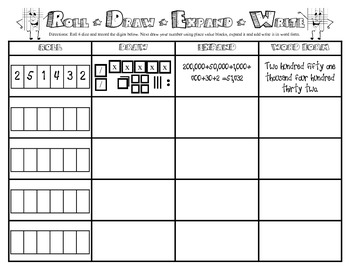 Place Value Game- Roll, Draw, Expand, Add and Write by Gracelee Designs