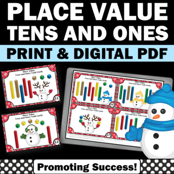 Preview of Winter Place Value Tens and Ones Task Cards Special Education Winter Activities