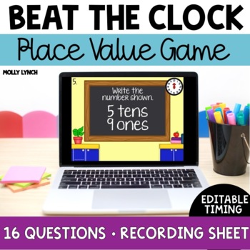 Preview of Place Value Game for PowerPoint Beat the Clock Digital Game for 1st Grade