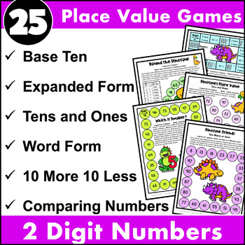 Place Value Games for 2 Digit Numbers - With Tens and Ones, 10 More 10