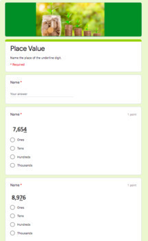 Preview of Place Value- Google Forms- Online Learning/Tutoring-