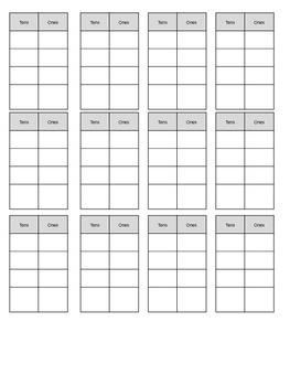 Preview of Place Value Grid 10s/1s for Addition and Subtraction