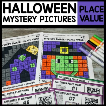 Preview of Place Value Mystery Pictures up to 100 Halloween Math Activities Worksheets