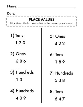 place value homework sheet