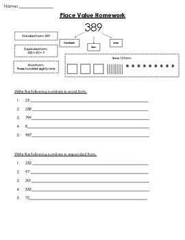 place value homework ideas