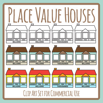 Preview of Place Value Houses with Three Boxes Each Section - Math Clip Art Commercial Use