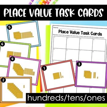 Preview of Place Value Hundreds Tens and Ones Task Cards Game for Math Review