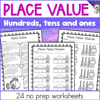 Preview of Place Value, Hundreds, Tens and Ones - Worksheets (Up to 1000) Houses, Abacus
