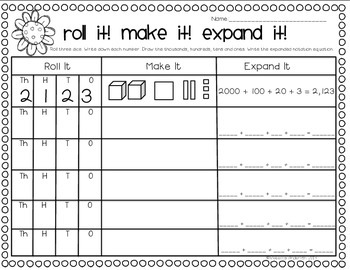 place value hundreds and thousands freebie roll it make it expand it