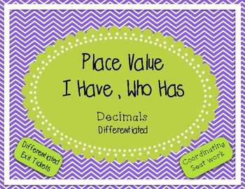 Preview of Place Value Game - I Have Who Has - Decimals {Differentiated}