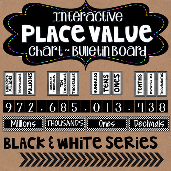 Preview of Place Value Posters Chart~Interactive Wall Display Board~ Black and White Series