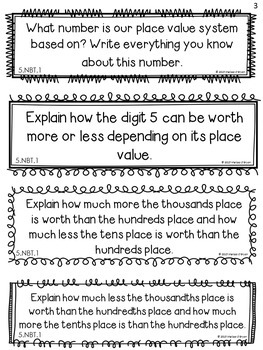 Place Value Math Journal Prompts 5th Grade - Distance Learning | TpT