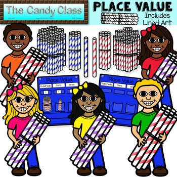 Preview of Place Value Kids Clipart Counting Straws Ones Tens and Hundreds Pocket Charts
