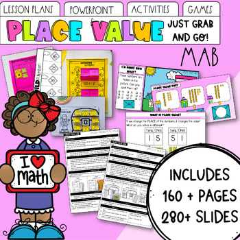 Preview of Place Value MAB & Base Ten Math Unit: Lesson Plans, PowerPoints & Activities!