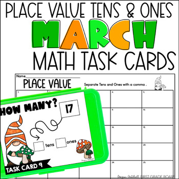 Preview of Place Value March Task Card Activity Math Centers, Scoot, Morning Tubs