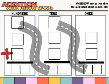 Preview of Place Value Mat for addition with regrouping! DIFFERENTIATED for K-4!