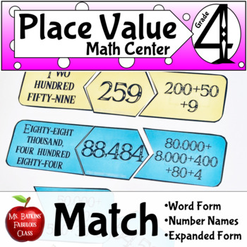 Preview of Place Value Matching Math Game with Number Names Expanded Form & Decimals