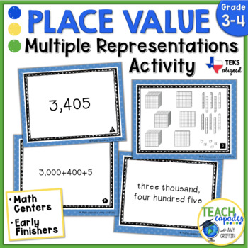 Preview of Place Value Multiple Representations Matching Activity Task Cards TEKs 3.2A 3.2B