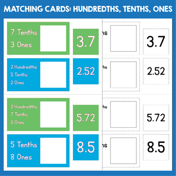 Preview of Place Value Matching Cards: Decimals (Hundredths, Tenths And Ones)