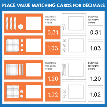 Preview of Place Value Matching Cards For Decimal Numbers Using Base 10 Blocks Method