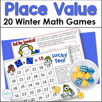 Preview of 1st Grade Math Games Place Value - Winter Print and Go Math Activities 