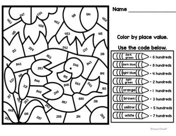 place value math coloring sheets color by code pond theme tpt