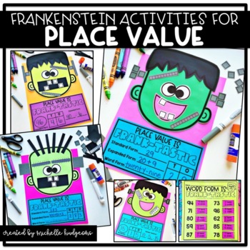 Preview of Place Value Math Frankenstein Halloween Craft Activities Bulletin Board